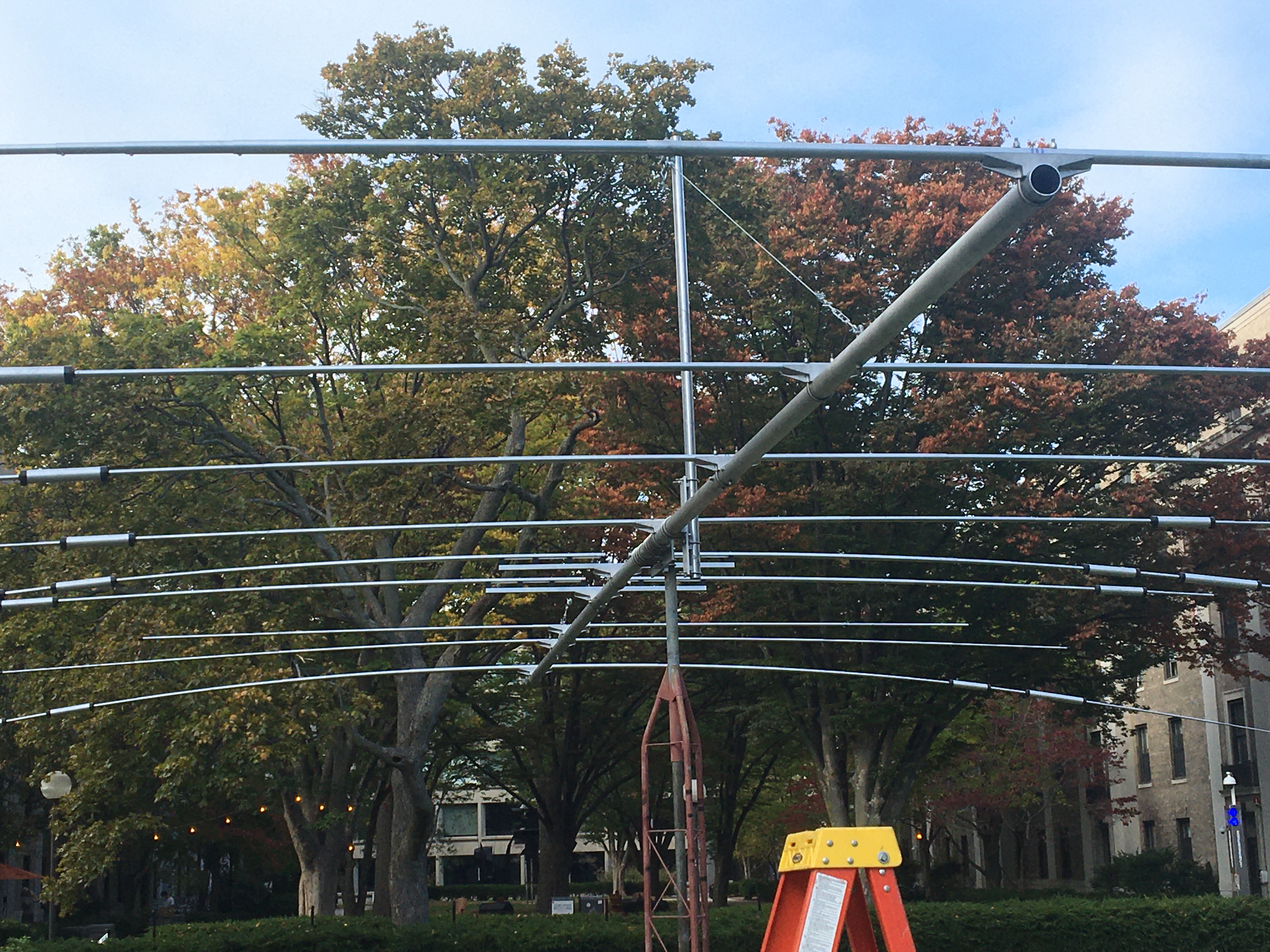 The assembled antenna on the Walker Memorial lawn.