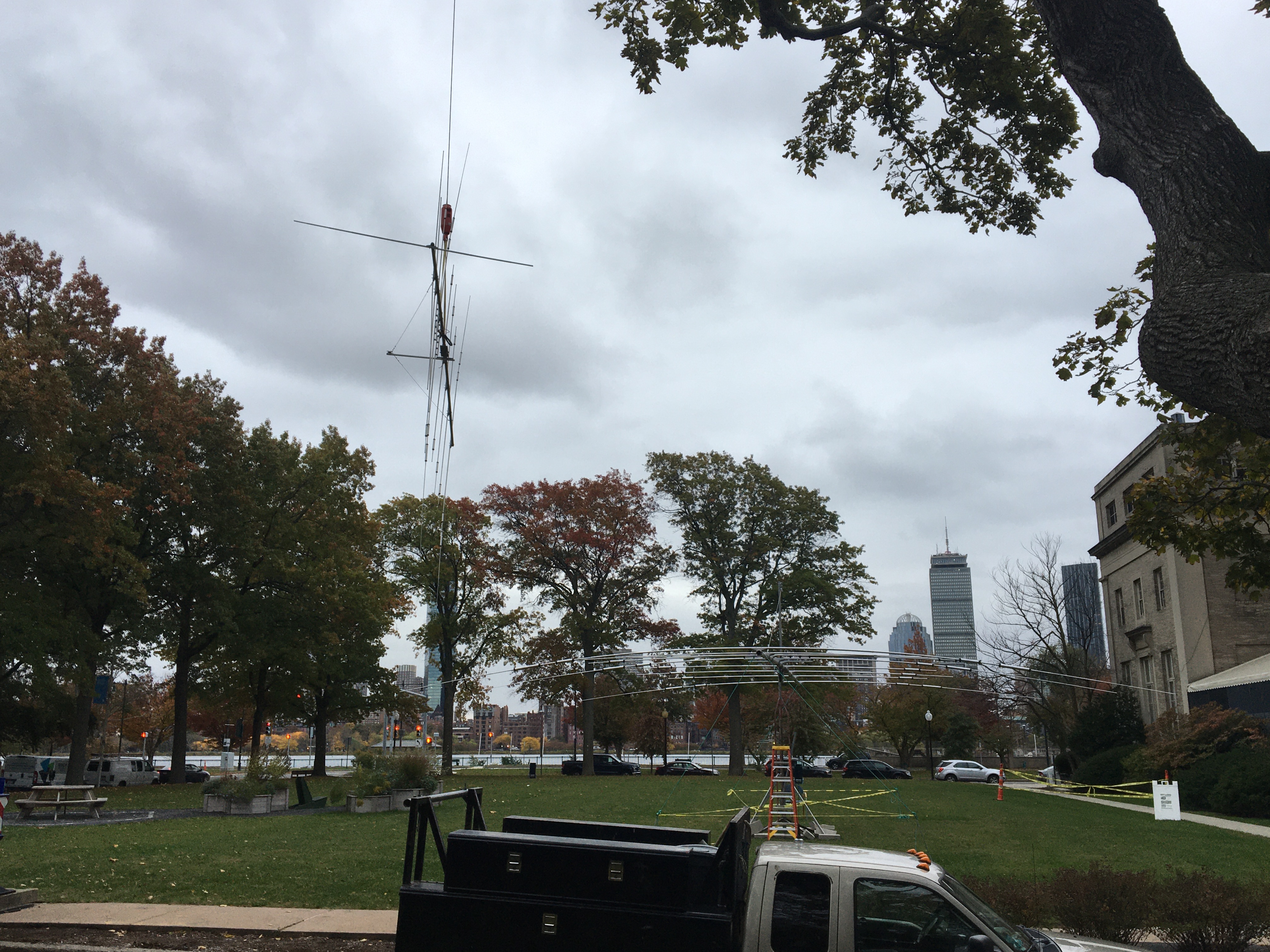 The old W1XM HF beam is lowered next to its replacement.